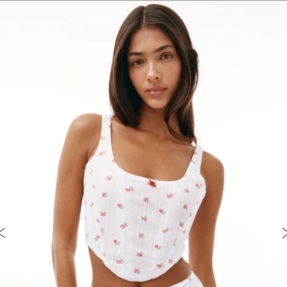 With Jean Cindy Pointelle Rose Floral Corset Top - Picture 3 of 7